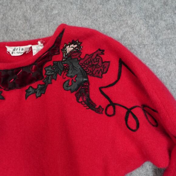Vintage Andriano Fatigati Sweater Womens Large Lambswool Angora Embroidered Red - Picture 4 of 9